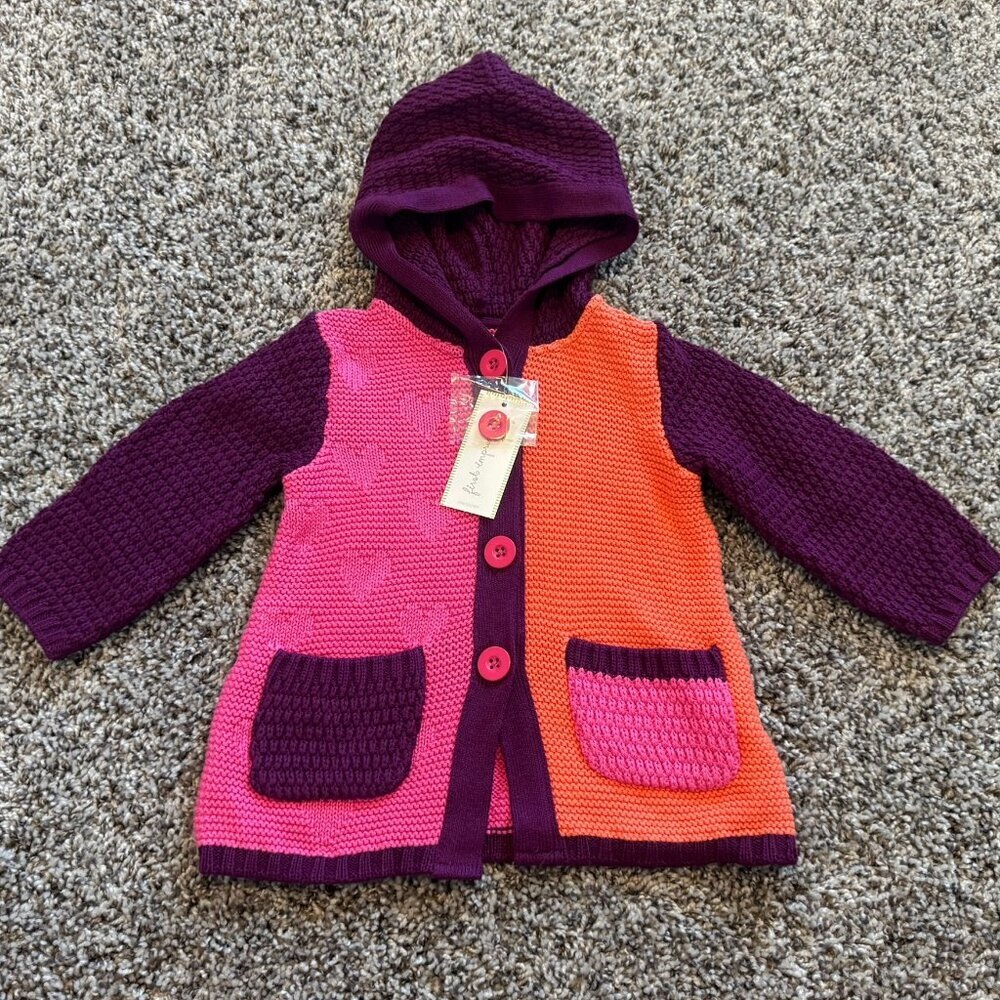 First Impressions Play Button Up Hooded Cardigan Sweater Girl's Size 6-9 M